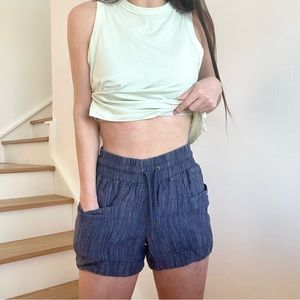 Athleta Cabo Linen Textured 4” Blue Nautical Beach Tie Waist Shorts Size 0